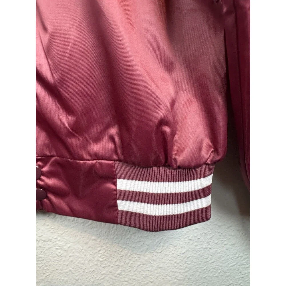 CARDINAL VIDCON 9 Burgundy Satin Bomber Varsity Jacket Embroidered Size Small
